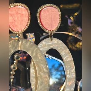 Pearled/Marbled Art Deco Stud-Back Drop Earrings